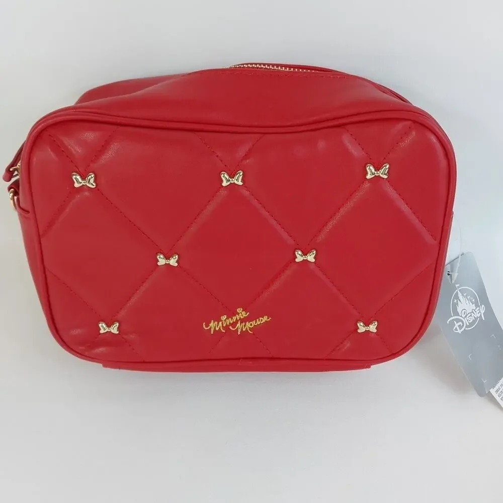Disney Parks Quilted‎ MINNIE MOUSE Red Gold Bow Purse Crossbody Bag NWT